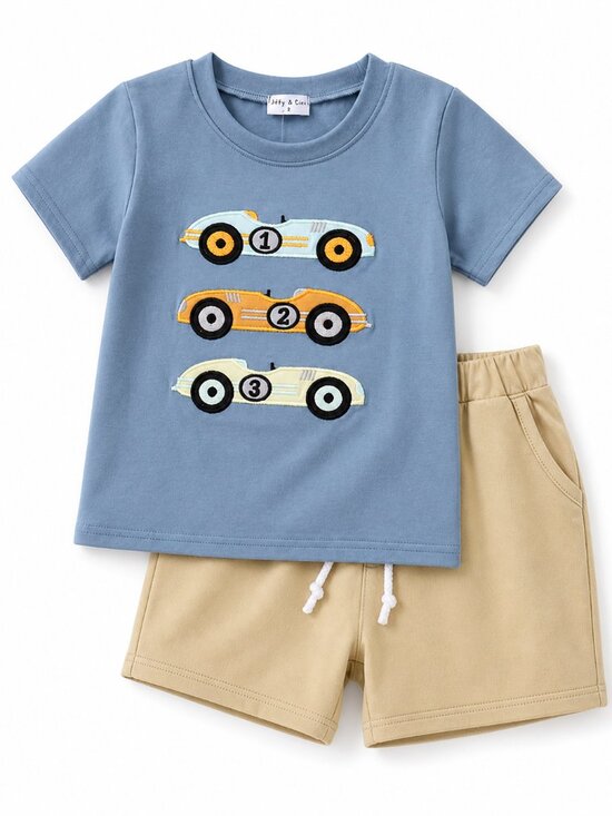 Abby & Evie Other - NWT Abby & Evie Toddler Boy 2 Piece Short Set Size 3T Embroidered Race Cars